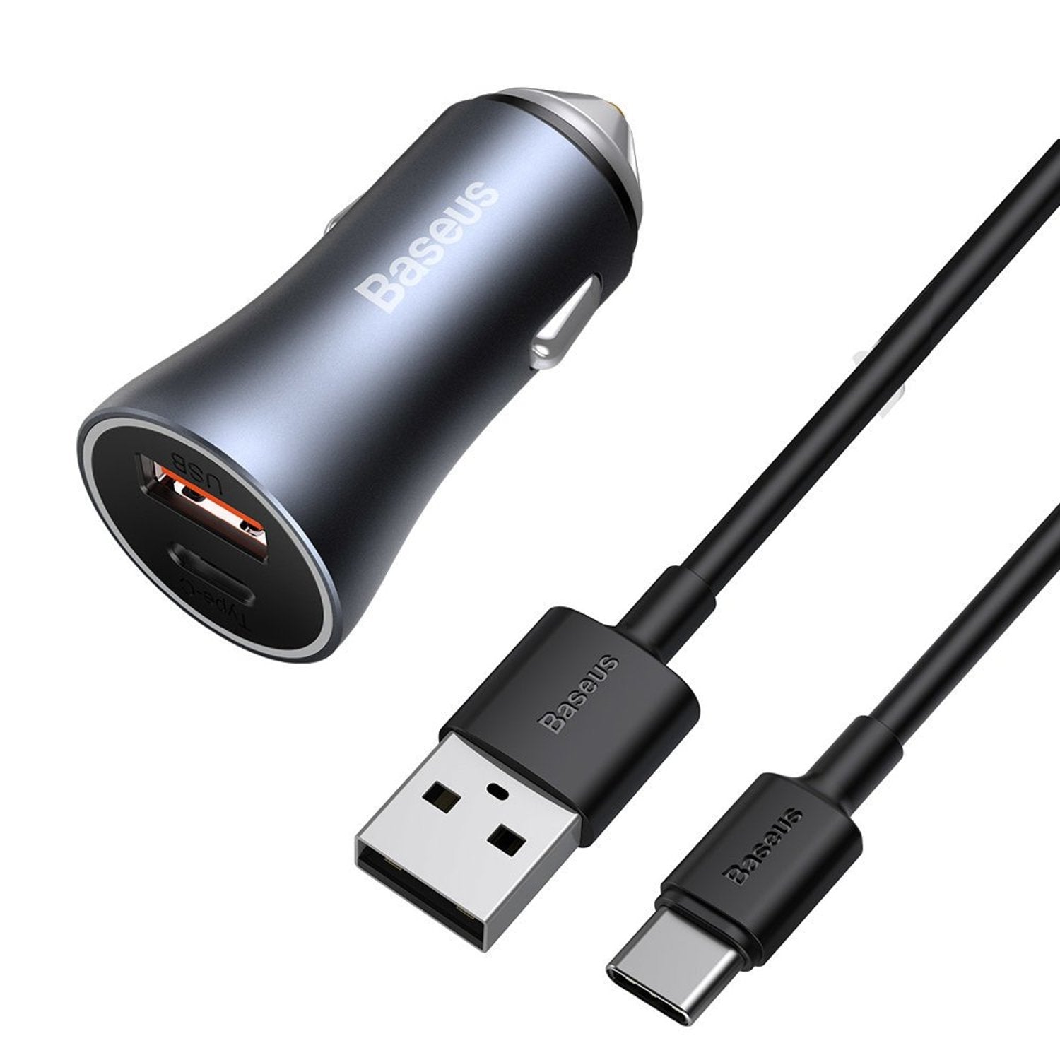 Baseus - Dual USB Cargador Rápido Auto - USB-C + Cable Tipo C 1m 40W-GSMPRO.CL